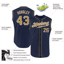Load image into Gallery viewer, Custom Navy Old Gold-White Authentic Sleeveless Baseball Jersey
