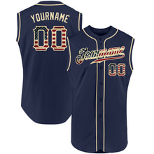 Load image into Gallery viewer, Custom Navy Vintage USA Flag-Cream Authentic Sleeveless Baseball Jersey
