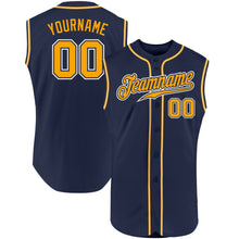 Load image into Gallery viewer, Custom Navy Gold-White Authentic Sleeveless Baseball Jersey

