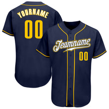 Load image into Gallery viewer, Custom Navy Gold-White Authentic Baseball Jersey
