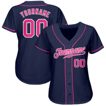 Load image into Gallery viewer, Custom Navy Pink-White Authentic Baseball Jersey
