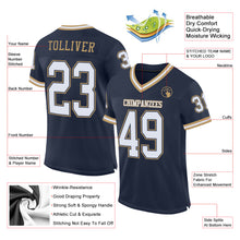 Load image into Gallery viewer, Custom Navy White-Old Gold Mesh Authentic Throwback Football Jersey
