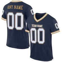 Load image into Gallery viewer, Custom Navy White-Old Gold Mesh Authentic Throwback Football Jersey
