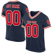 Load image into Gallery viewer, Custom Navy Red-Cream Mesh Authentic Throwback Football Jersey
