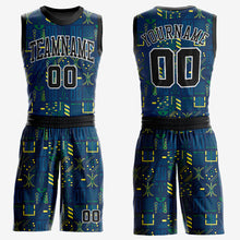 Load image into Gallery viewer, Custom Navy Black-Gold Round Neck Sublimation Basketball Suit Jersey
