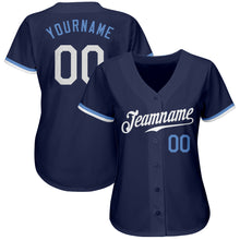 Load image into Gallery viewer, Custom Navy White-Light Blue Authentic Baseball Jersey

