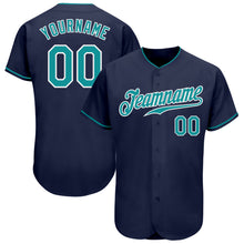 Load image into Gallery viewer, Custom Navy Teal-White Authentic Baseball Jersey
