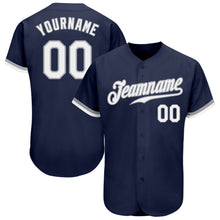 Load image into Gallery viewer, Custom Navy White-Gray Authentic Baseball Jersey
