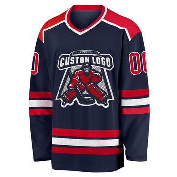 Custom Navy Red-White Hockey Jersey
