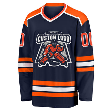 Custom Navy Orange-White Hockey Jersey