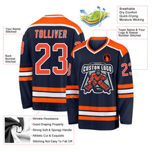 Load image into Gallery viewer, Custom Navy Orange-White Hockey Jersey
