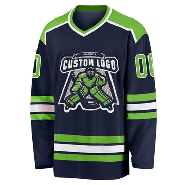 Custom Navy Neon Green-White Hockey Jersey
