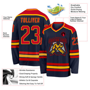 Custom Navy Red-Gold Hockey Jersey