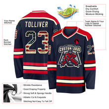Load image into Gallery viewer, Custom Navy Vintage USA Flag Cream-Red Hockey Jersey
