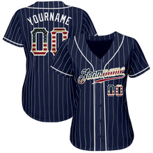 Load image into Gallery viewer, Custom Navy White Pinstripe Vintage USA Flag-White Authentic Baseball Jersey
