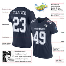 Load image into Gallery viewer, Custom Navy White Mesh Authentic Football Jersey
