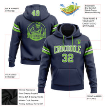 Load image into Gallery viewer, Custom Stitched Navy Neon Green-White Football Pullover Sweatshirt Hoodie
