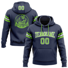 Load image into Gallery viewer, Custom Stitched Navy Neon Green-White Football Pullover Sweatshirt Hoodie
