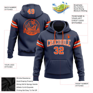 Custom Stitched Navy Orange-White Football Pullover Sweatshirt Hoodie