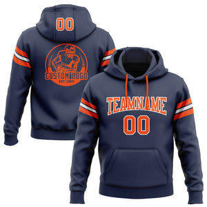 Custom Stitched Navy Orange-White Football Pullover Sweatshirt Hoodie