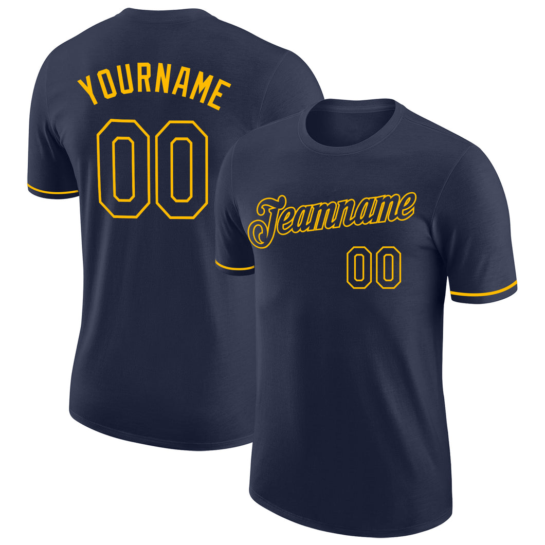 Custom Navy Navy-Gold Performance T-Shirt