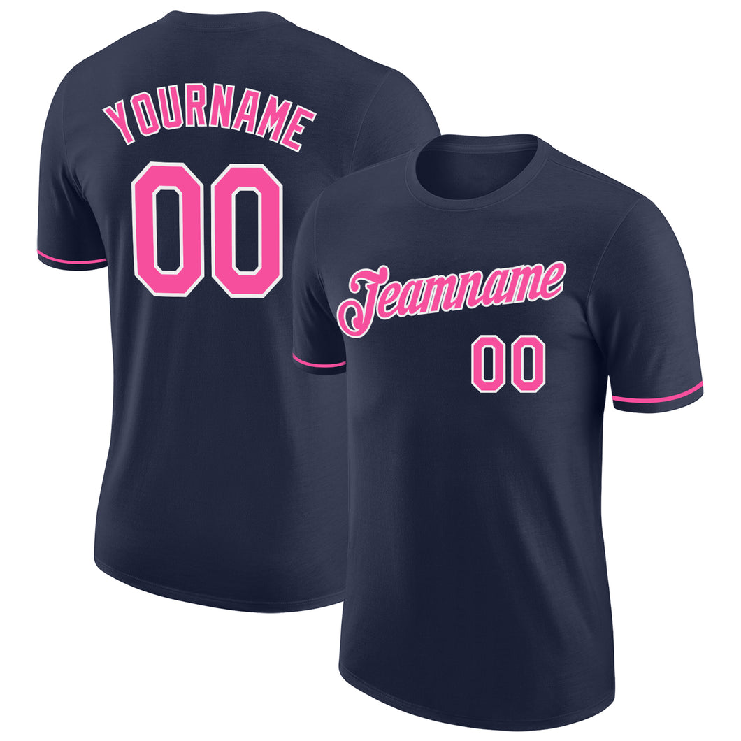 Custom Navy Pink-White Performance T-Shirt