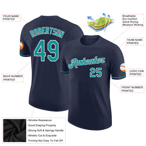 Custom Navy Teal-White Performance T-Shirt