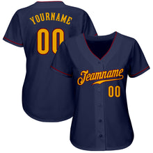 Load image into Gallery viewer, Custom Navy Gold-Crimson Authentic Baseball Jersey
