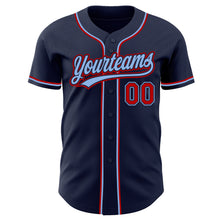 Load image into Gallery viewer, Custom Navy Red-Light Blue Authentic Baseball Jersey
