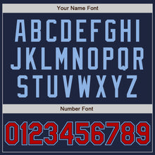 Load image into Gallery viewer, Custom Navy Red-Light Blue Authentic Baseball Jersey
