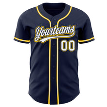 Load image into Gallery viewer, Custom Navy White-Gold Authentic Baseball Jersey
