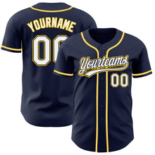 Load image into Gallery viewer, Custom Navy White-Gold Authentic Baseball Jersey
