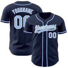 Load image into Gallery viewer, Custom Navy Light Blue-White Authentic Baseball Jersey
