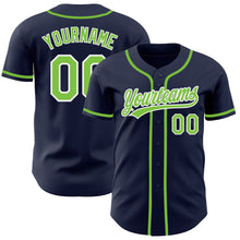 Load image into Gallery viewer, Custom Navy Neon Green-White Authentic Baseball Jersey
