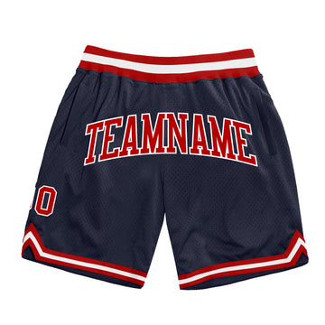 Custom Navy Red-White Authentic Throwback Basketball Shorts