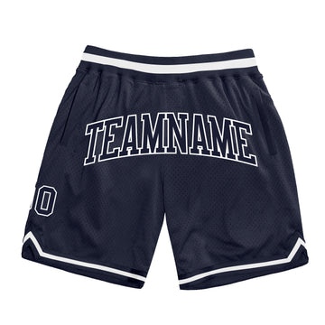 Custom Navy Navy-White Authentic Throwback Basketball Shorts