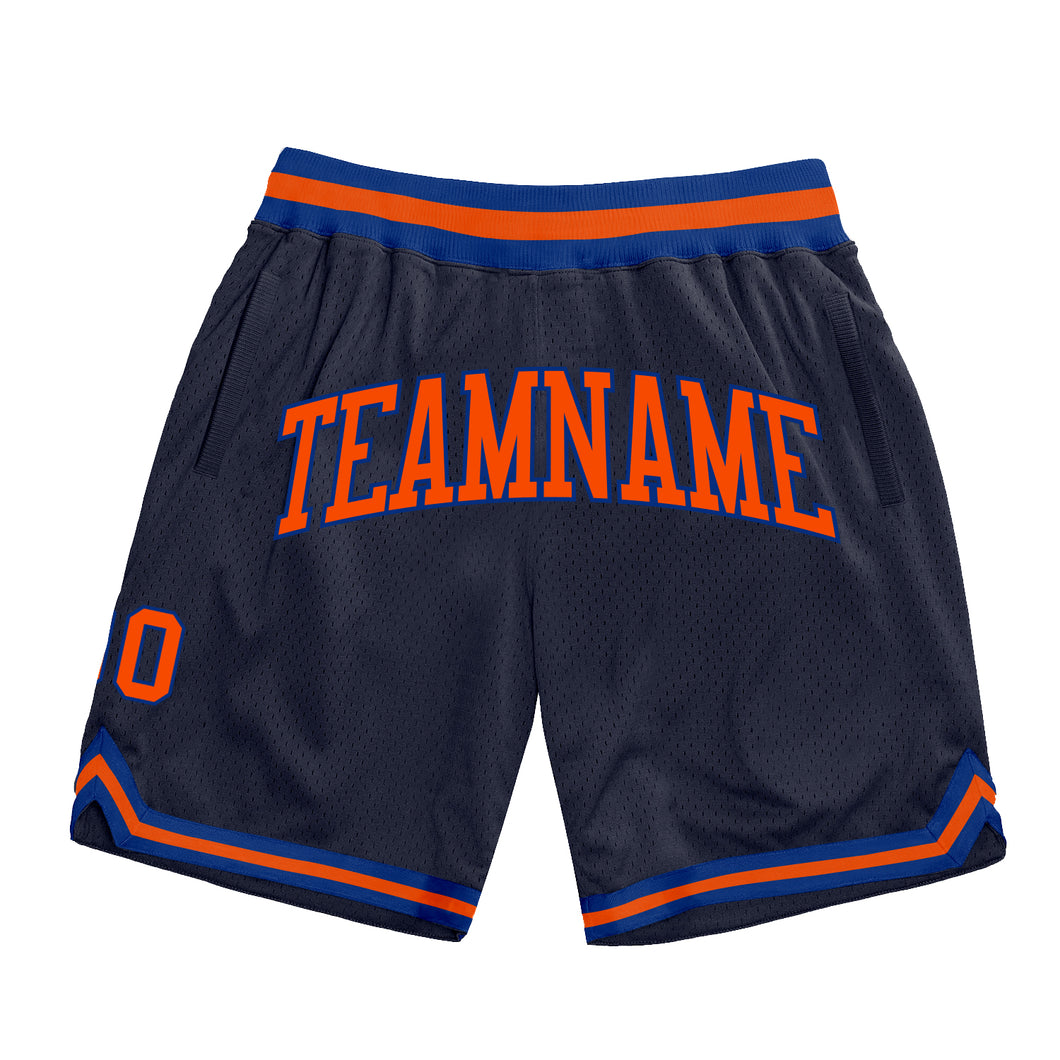 Custom Navy Orange-Royal Authentic Throwback Basketball Shorts