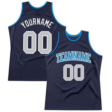 Custom Navy Gray-Blue Authentic Throwback Basketball Jersey