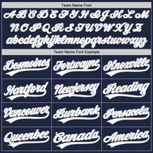 Load image into Gallery viewer, Custom Navy White Pinstripe White-Gray Authentic Baseball Jersey
