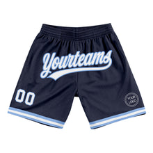 Load image into Gallery viewer, Custom Navy White-Light Blue Authentic Throwback Basketball Shorts
