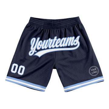 Custom Navy White-Light Blue Authentic Throwback Basketball Shorts