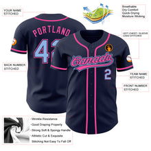 Load image into Gallery viewer, Custom Navy Light Blue-Pink Authentic Baseball Jersey
