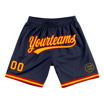 Custom Navy Gold-Red Authentic Throwback Basketball Shorts