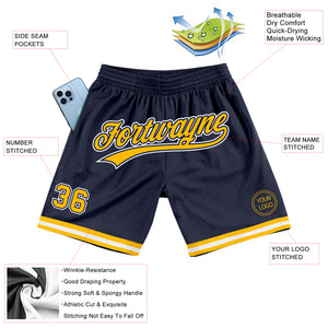 Custom Navy Gold-White Authentic Throwback Basketball Shorts