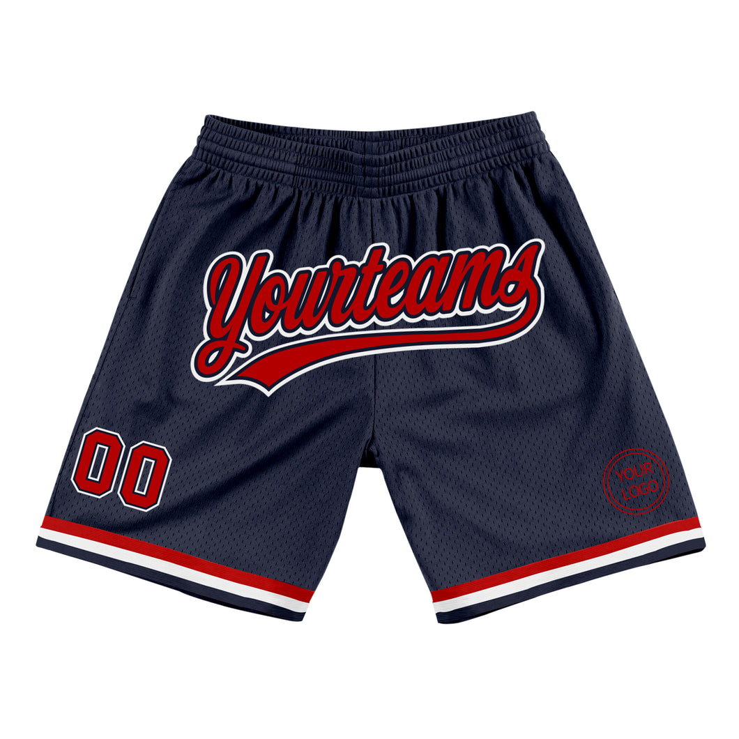 Custom Navy Red-White Authentic Throwback Basketball Shorts