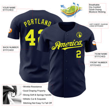 Load image into Gallery viewer, Custom Navy Neon Yellow Authentic Baseball Jersey
