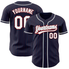 Load image into Gallery viewer, Custom Navy Red Pinstripe White-Gray Authentic Baseball Jersey
