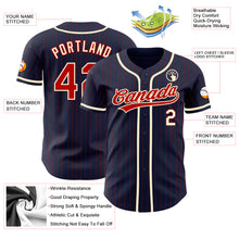 Load image into Gallery viewer, Custom Navy Red Pinstripe Cream Authentic Baseball Jersey
