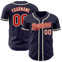 Load image into Gallery viewer, Custom Navy Red Pinstripe Cream Authentic Baseball Jersey
