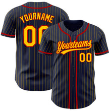 Load image into Gallery viewer, Custom Navy Yellow Pinstripe Red Authentic Baseball Jersey
